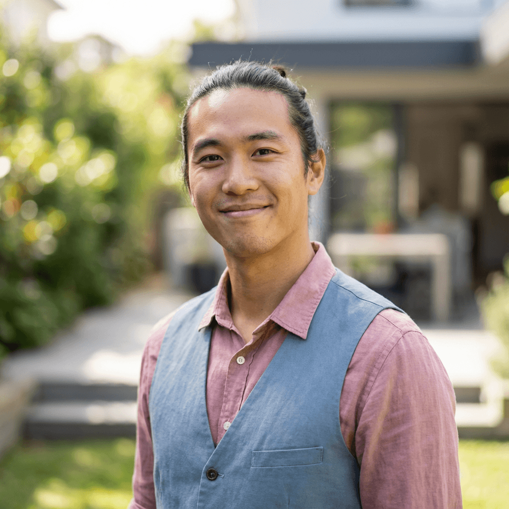 Male property owner in his early 50s, East Asian, in a commercial building interior